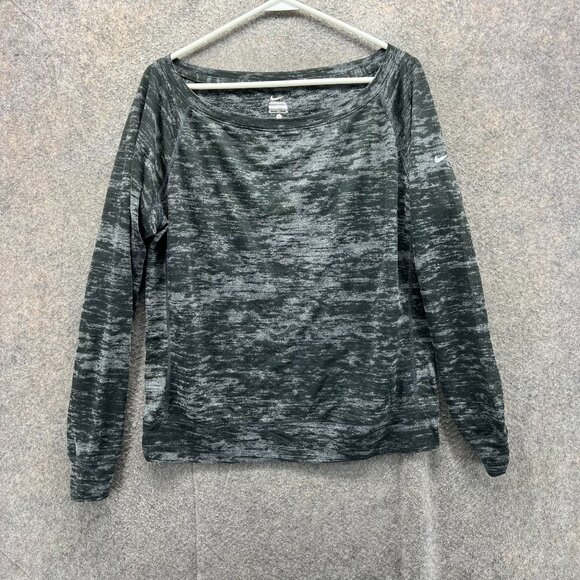 Nike Top Women Medium Black Gray Dri-FIT Long Sleeve Space Dye Athletic Pullover - Picture 1 of 9